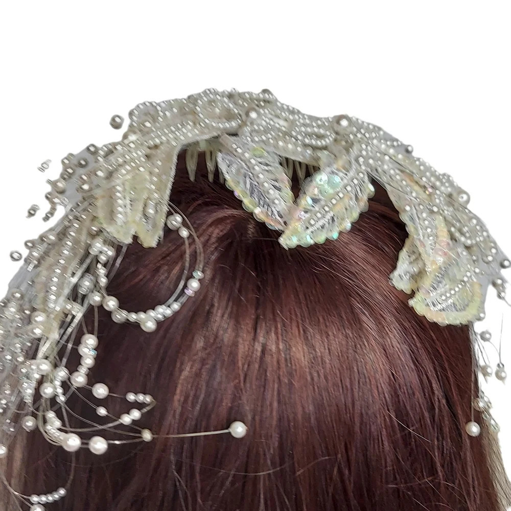 Vintage Jon Bradley Couture Collection Freshwater Pearl Tiara Bridal Headpiece - Picture 5 of 16